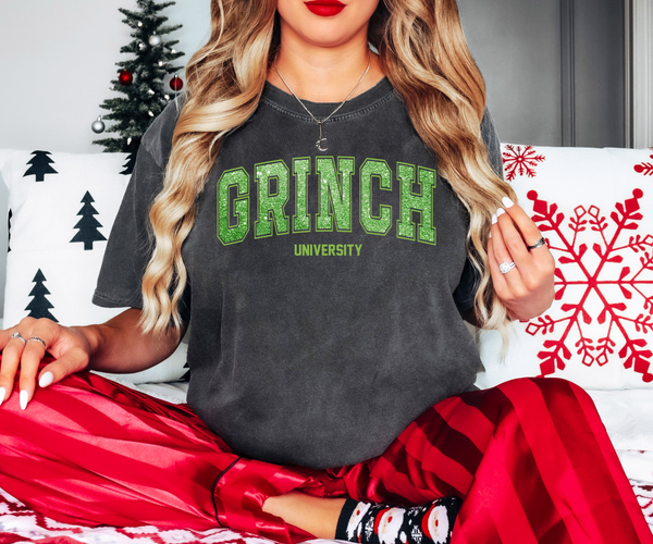 Grinch University Glitter Effect DTF Print