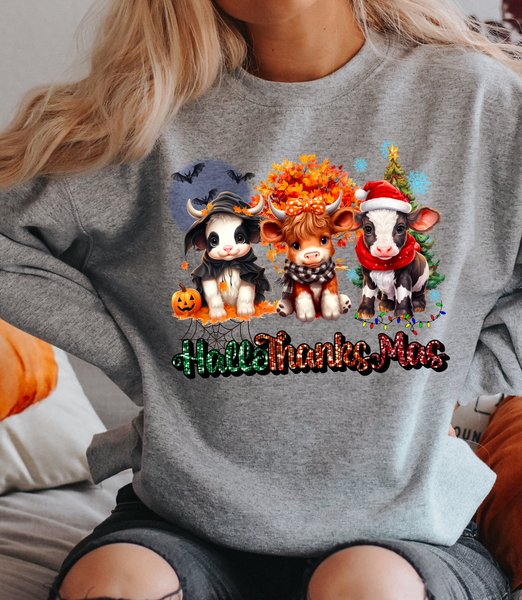 Happy HalloThankMas Cows DTF Print