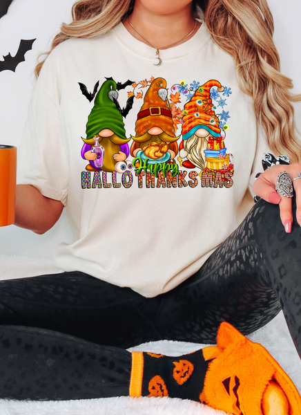 Happy Hallothankmas Gnomes DTF Print