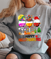 Happy HalloThankMas Wine Glasses DTF Print