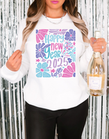 Happy New Year 2025 Boho Floral DTF Print