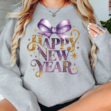 Happy New Year Coquette Purple Bow DTF Print