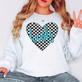 Hawks Retro Checker Heart DTF Print