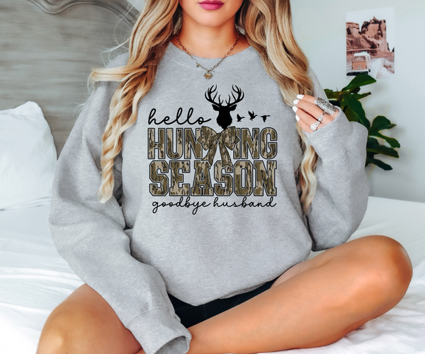 Hello Hunting Season Goodbye Husband Camo DTF Print