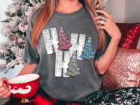 Ho Ho Ho Trees Glitter Embroidery Effect DTF Print