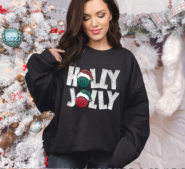 Holly Jolly Glitter Embroidery Effect DTF Print