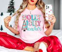 Holly Jolly Teacher Christmas 02 DTF Print