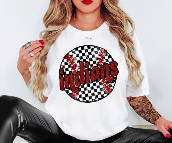 Indians Retro Checker Baseball  DTF Print