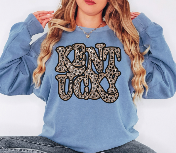 Kentucky Vintage Shadow Outline in Faux Sequin Leopard DTF Print