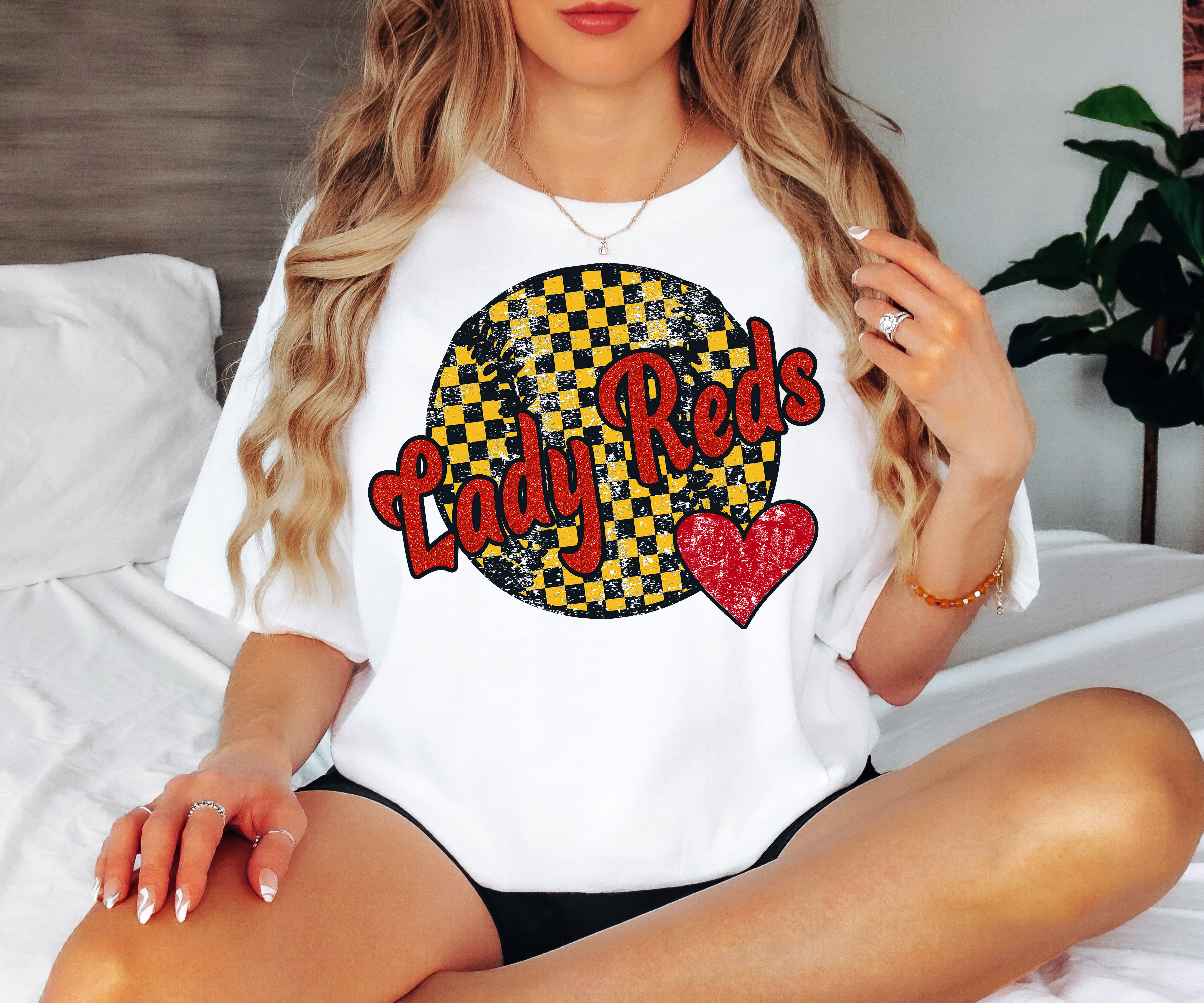 Lady Reds Checker Softball DTF Print