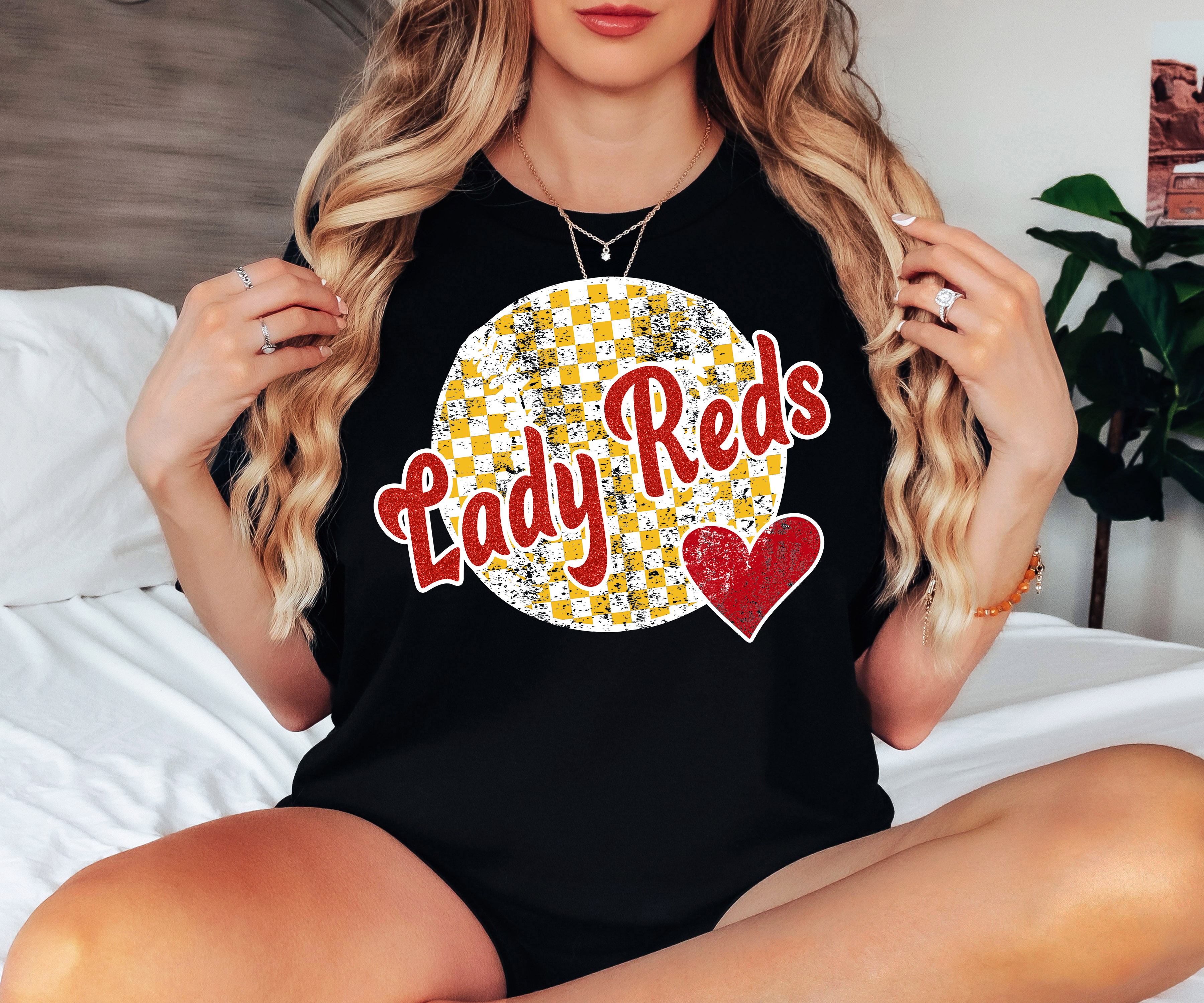 Lady Reds Checker Softball DTF Print