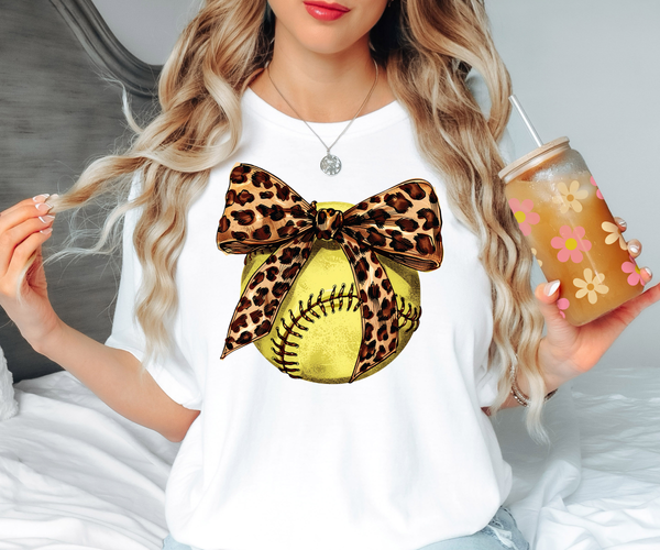 Coquette Leopard Ribbon Softball DTF Print