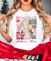 Oh Let Us Adore Him Floral Cross DTF Print