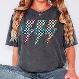 Lions Retro Bolt Checker Teams Neon Outline DTF Print