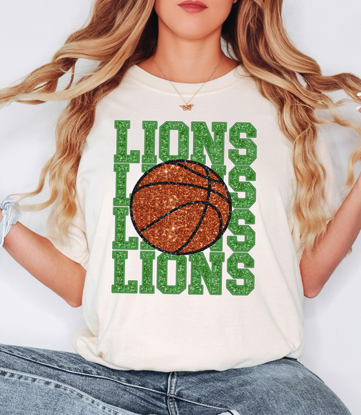 Lions Repeat Glitter Effect Basketball DTF Print