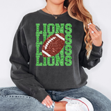 Lions Repeat Glitter Effect Football DTF Print