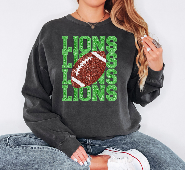 Lions Repeat Glitter Effect Football DTF Print