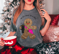 Lookin Like a Snack Gingerbread Man Glitter Embroidery Effect DTF Print