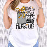 Love Us Or Fear Us Cow Bell Orangeish Yellow DTF Print