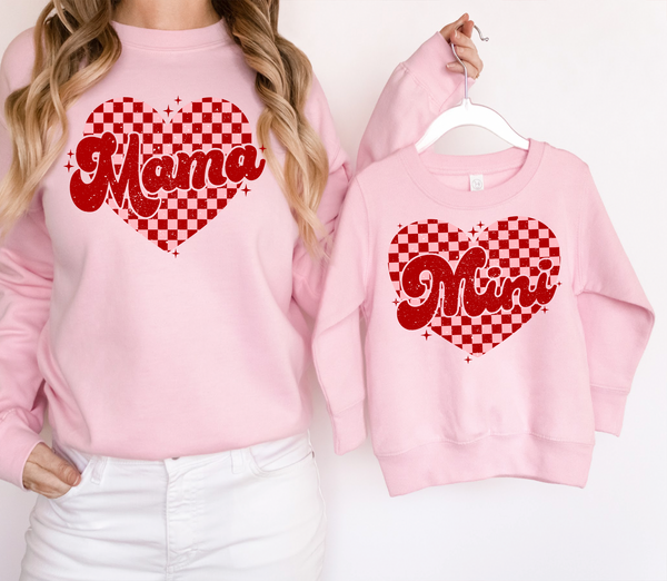 Mama Mini Retro Checker Heart DTF Print