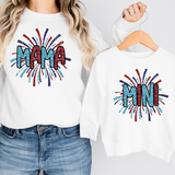 Patriotic Fireworks Mama Mini Glitter Effect DTF Print
