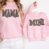 Matching Mama Mini Vintage Shadow Outline in Faux Sequin Leopard DTF Print