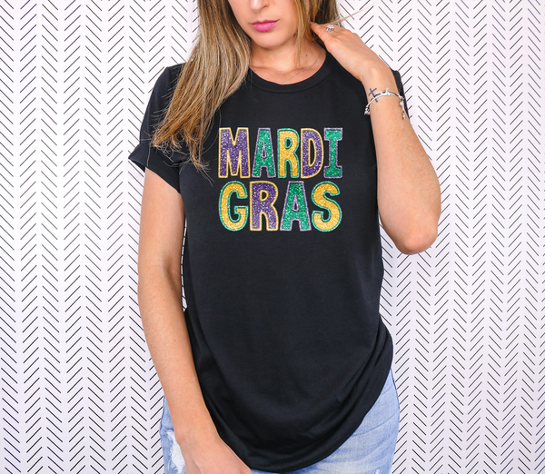 Mardi Gras Glitter Embroidery Effect DTF Print