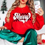 Retro Checker Merry DTF Print