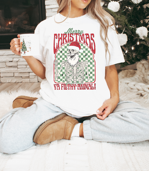 Merry Christmas Ya Filthy Animal Santa Skeleton DTF Print