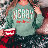 Merry Christmas Varsity Green Leopard DTF Print