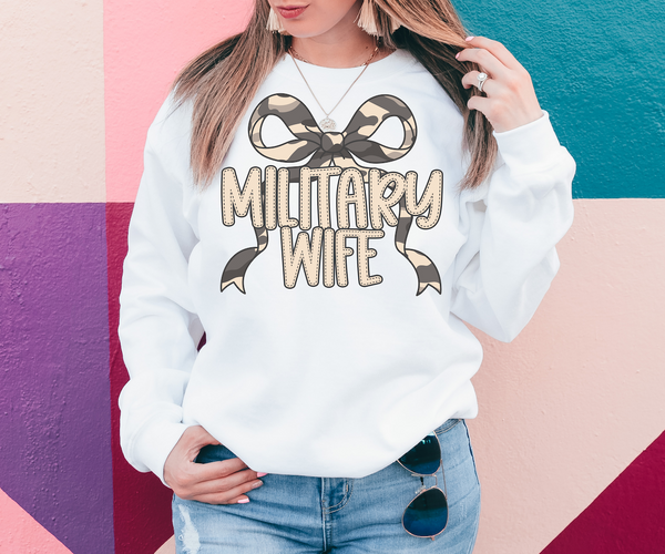 Military Wife Grey Camo Bow DTF Print