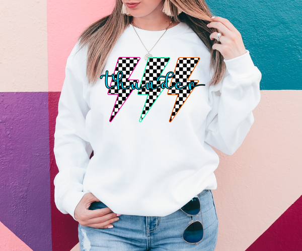 Thunder Neon Checker Bolt DTF Print