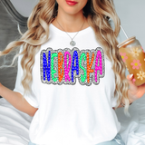 Neon Nebraska Dotted Doodle DTF Print