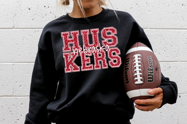 Nebraska Huskers Varsity Glitter Effect DTF Print