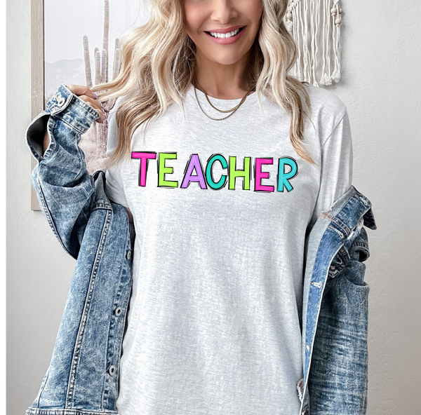 Neon Doodle Teacher DTF Print