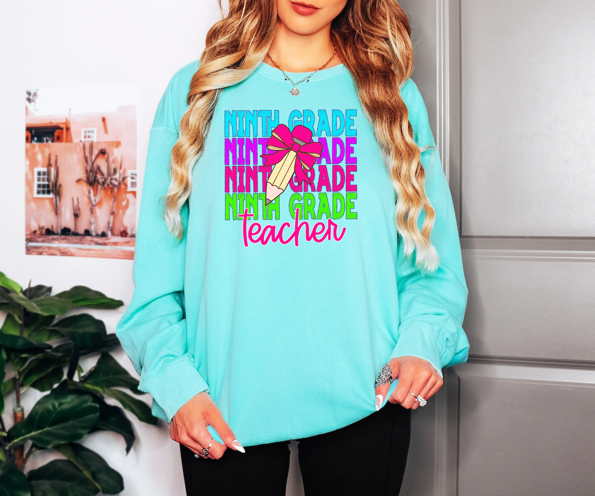 Back To School Repeat Neon Pink Pencil Middle High Teacher DTF Print