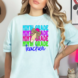 Ninth Grade Teacher Bookworm Repeat Leopard Pencil DTF Print
