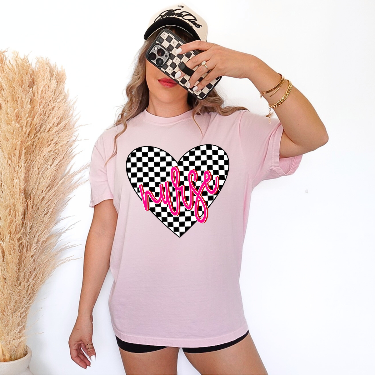 Nurse Retro Checker Heart Occupations DTF Print