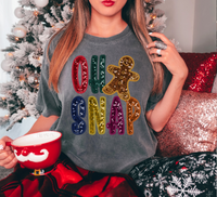 Oh Snap Gingerbread Man Glitter Embroidery Effect DTF Print