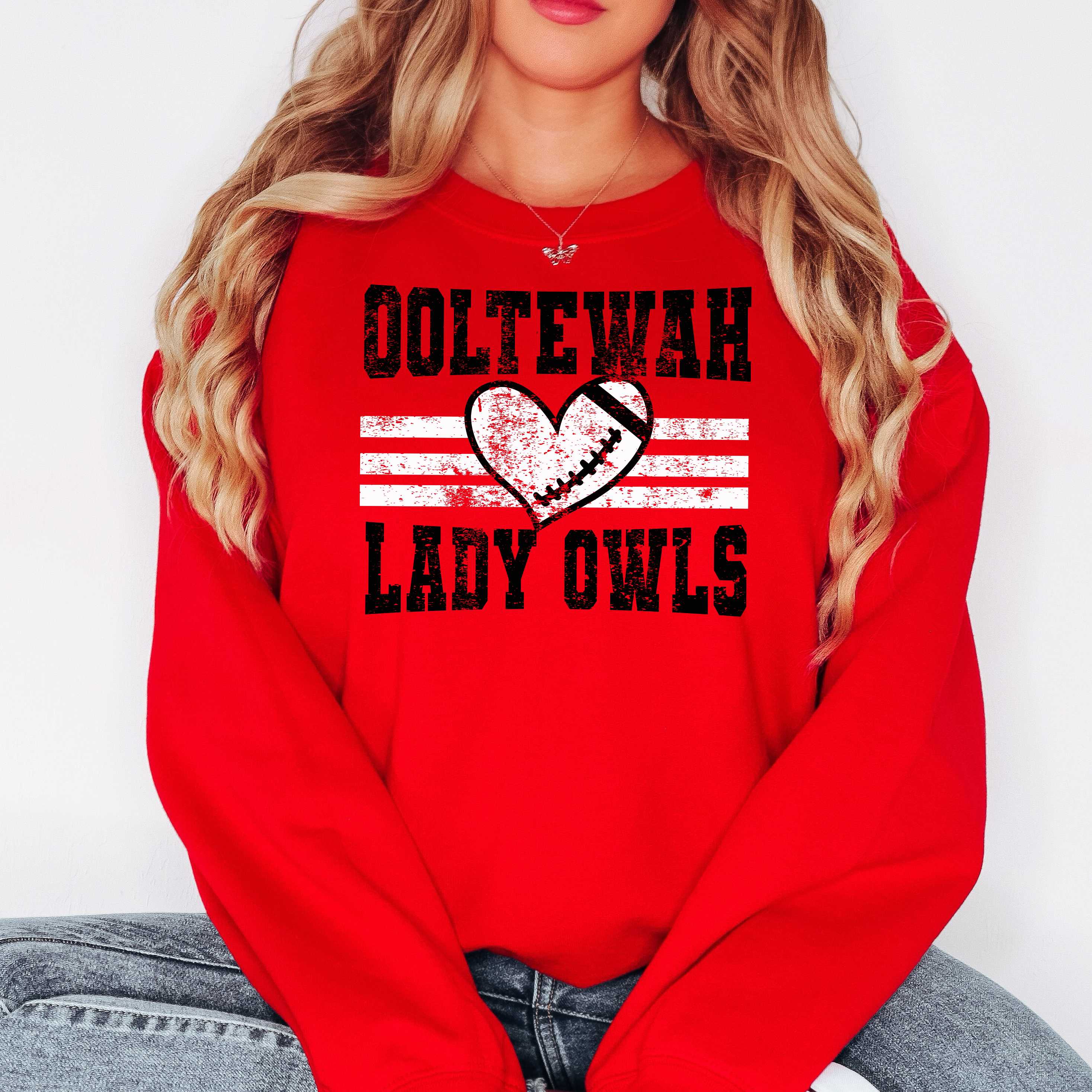 Ooltewah Lady Owls Heart Football Grunge DTF Print