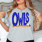 Owls Baseball Old School DTF Print