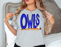 Owls Baseball Old School DTF Print