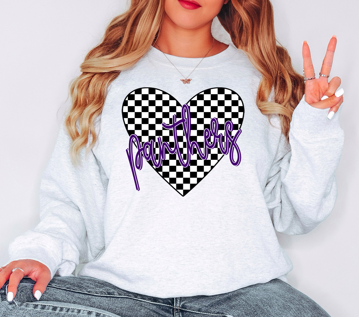 Panthers Retro Checker Heart DTF Print