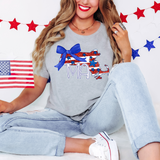 Patriotic MA Stars Stripes Glitter Bow DTF Print