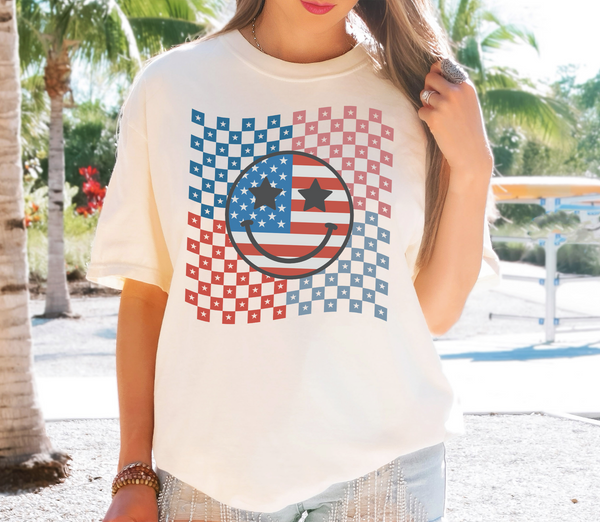 Patriotic Checkered Smile DTF Print