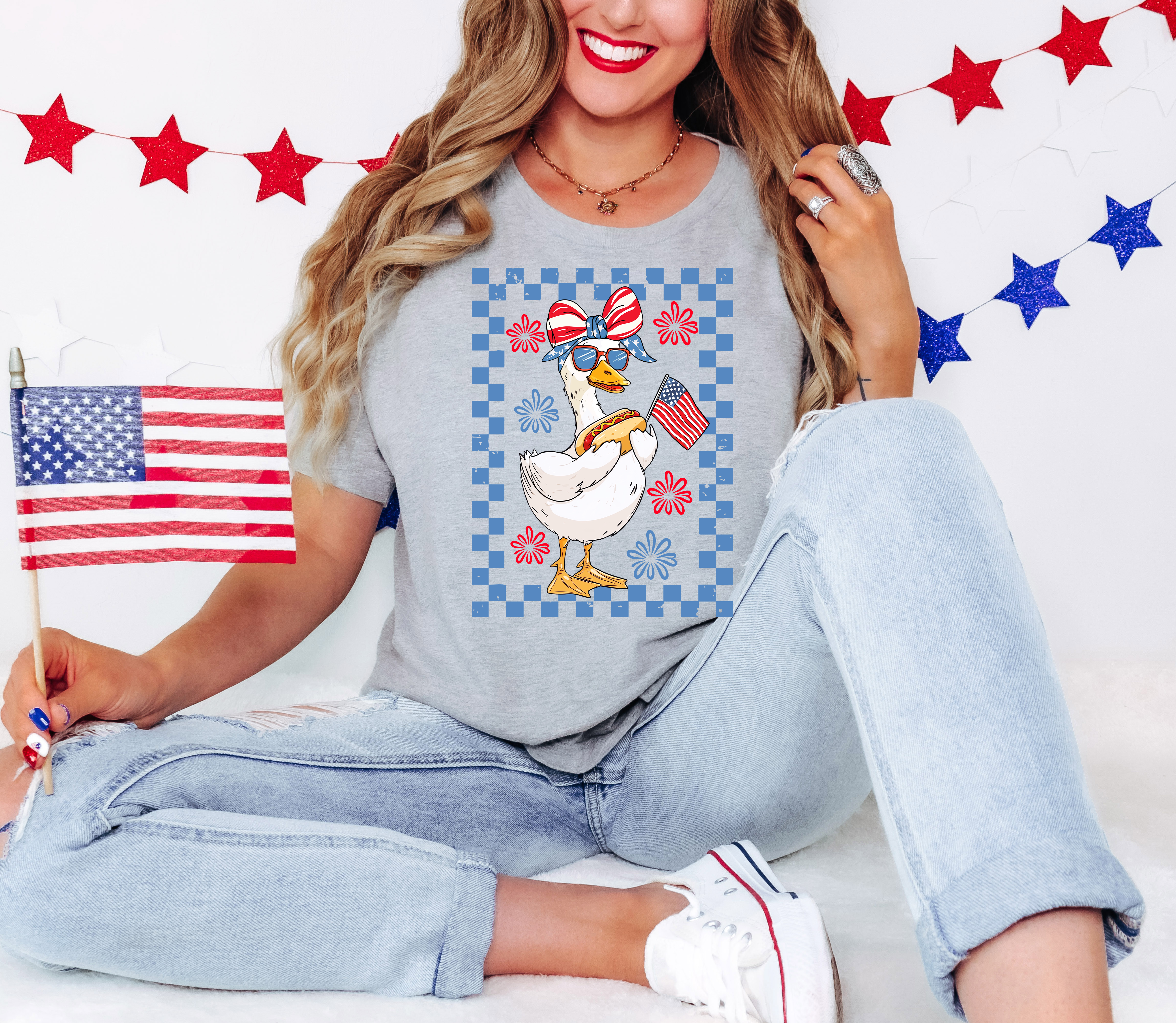 Patriotic Goose Checker Border DTF Print