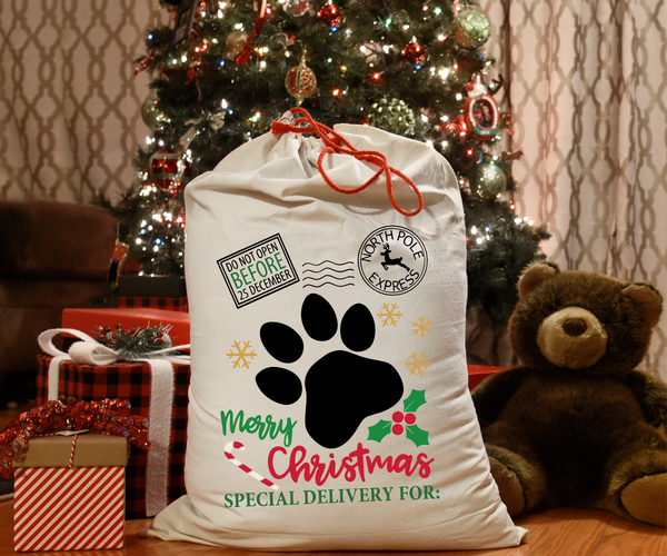 Personalized Paw Print Santa Sack DTF Print