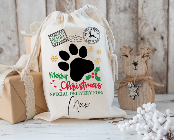 Personalized Paw Print Santa Sack DTF Print