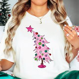 Glitter Effect Pink Chirstmas Tree DTF Print