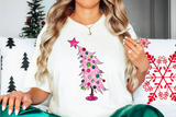 Glitter Effect Pink Chirstmas Tree DTF Print